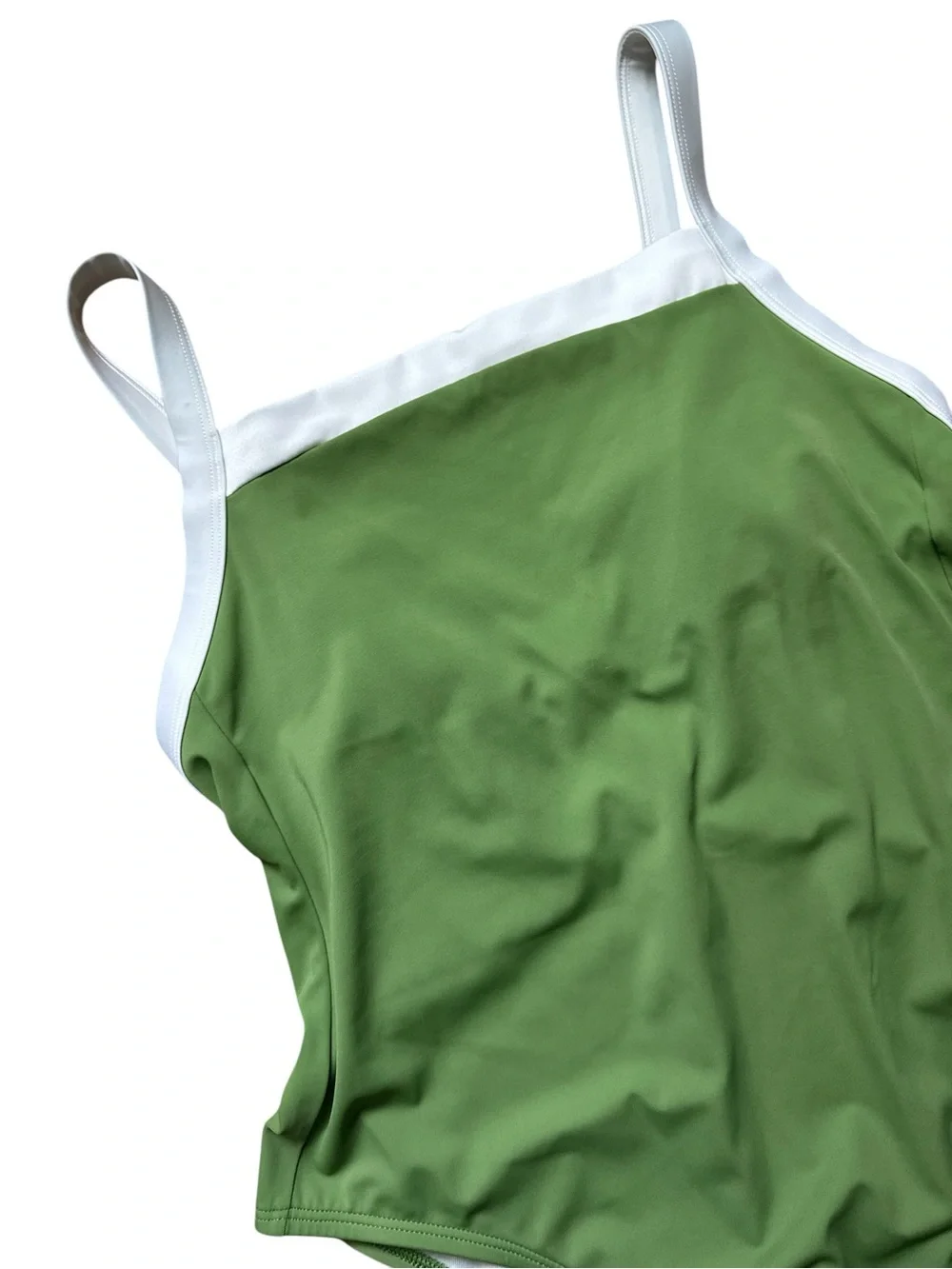 NWOT Shade & Shore Women’s Green & White Solid Minimalist One Piece Swimsuit | L